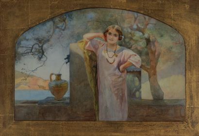 PAUL ALEXANDRE ALFRED LEROY (1860-1942) Jeune fille à la fontaine
Aquarelle, signée...