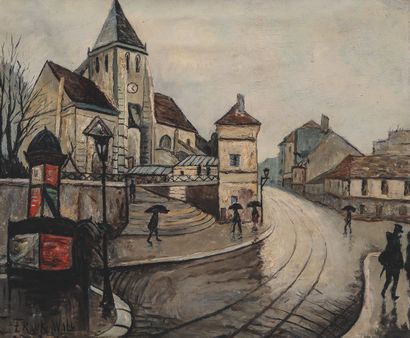 null 弗兰克-威尔（1900-1951）。巴黎，Saint-Germain de Charonne教堂 布面油画，左下角签名 54 x 64.8 cm。修复...