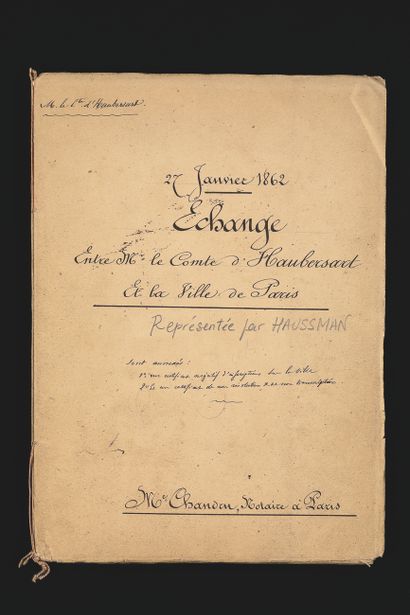 null (HAUSSMANN GEORGES EUGÈNE, BARON (1809-1891)). Acte notarié manuscrit du 27...