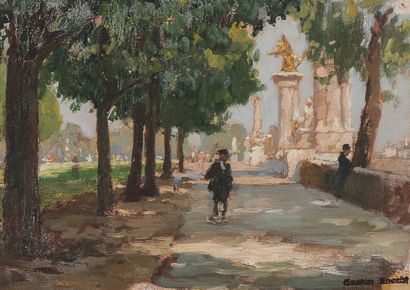 null GASTON KNECHT (1875-1968) Quai de la Seine au cours La Reine, le Pont Alexandre...