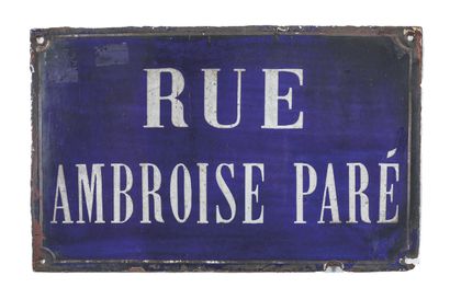 null NAMEPLATE OF THE STREET AMBROISE PARÉ, PARIS
Enamelled iron, rectangular shape,...