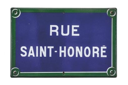 null NAMEPLATE OF THE RUE SAINT-HONORÉ, PARIS
Enameled iron, rectangular shape, bearing...