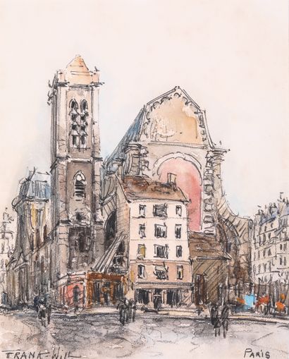 null FRANK WILL (1900-1951). Rue parisienne. Technique mixte sur papier, signée...