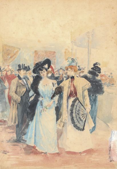 null CHARLES BILLON (XIXe - XXe SIÈCLES). Le promenoir du Moulin Rouge, c. 1890....