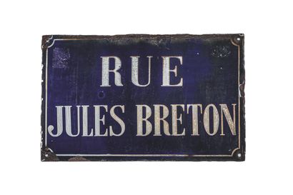 null PLAQUE NOMINATIVE DE LA RUE JULES BRETON, PARIS
Fer émaillé, de forme rectangulaire,...