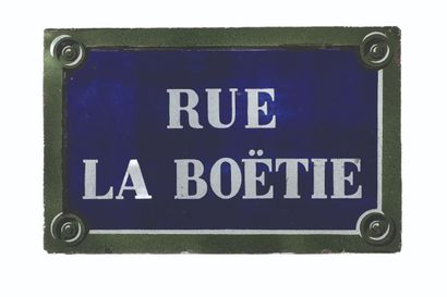 null NAMEPLATE OF THE STREET OF THE BOETIE, PARIS. Enamelled Volvic lava (called...