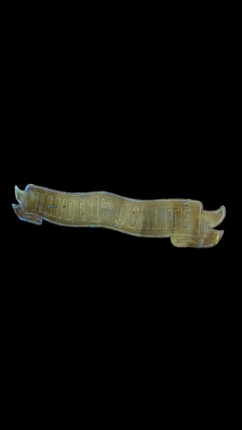 null INFORMATION PLATE OF BUTCHER'S SHOP, PARIS
Brass, shaped like a phylactery and...