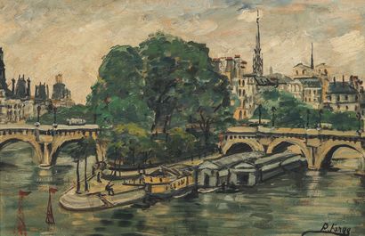 null PIERRE FARGE (1878-1947). Paris, the Ile de la Cité, c. 1930 -1940. Oil on panel,...