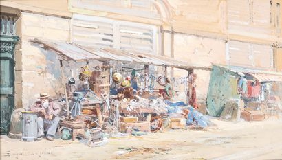 null EUGÈNE GALIEN-LALOUE (1854-1941) The Brocante. Watercolor, signed lower left....