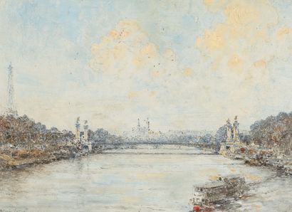 null ALEXIS VOLLON (1865-1945. Paris, the Alexandre III bridge, c. 1910 Oil on panel,...