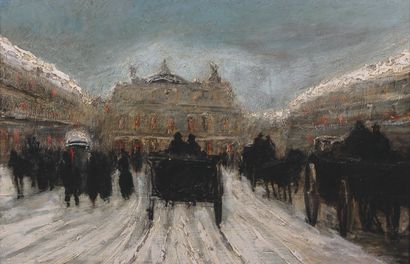 null early 20th century french school. Paris, Avenue de l'Opéra Oil on panel.