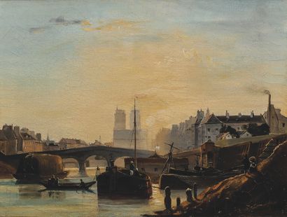 null ISIDORE DAGNAN (1794-1873), IN THE STYLE OF. Notre Dame, Ile Saint-Louis, afternoon,...