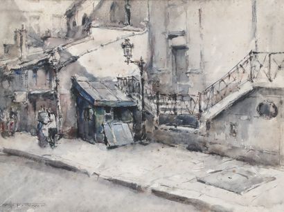 null HERMANN EDOUARD WAGNER (1894-1963). Rue Saint Roch. Aquarelle, signée en bas...