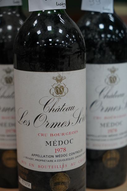 null Trois bouteilles, Médoc, Château Les Ormes Sorbet, 1978, bas goulot. En l'é...