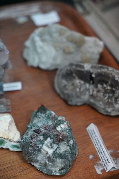 null NATURALIA Réunion de minéraux dont cuivre natif, chalcopyrite, astrophyllite,...