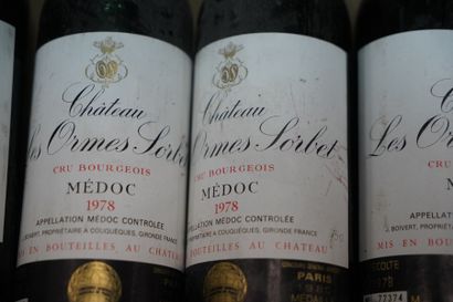 null Six bouteilles, Médoc, Château Les Ormes Sorbet, 1978, bas goulot. En l'éta...