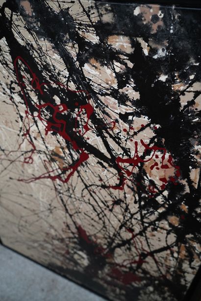 null *Ecole contemporaine d'après Jackson Pollock. Composition abstraite. Acrylique...