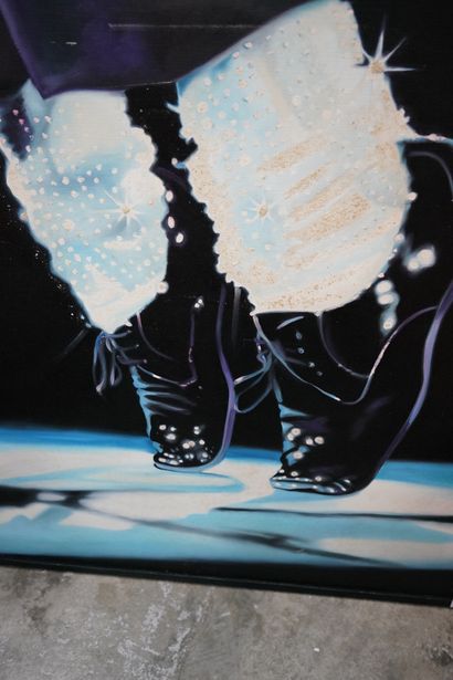 null *M. SIMON. Les pieds de Mickael Jackson, huile sur toile, signée et datéeé 1983...