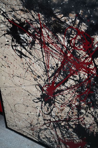 null *Ecole contemporaine d'après Jackson Pollock. Composition abstraite. Acrylique...