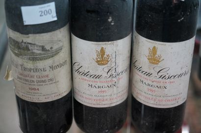 null 2 bouteilles Margaux, Château Giscours, 1995. On joint 1 bouteille Château Troplong...