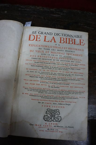 null SIMON, Le grand Dictionnaire de la Bible. Lyon chez Jean Certé, 1703. deux volumes...