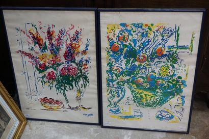 null Dans le goût de Chagall, deux reproductions en couleurs encadrées.