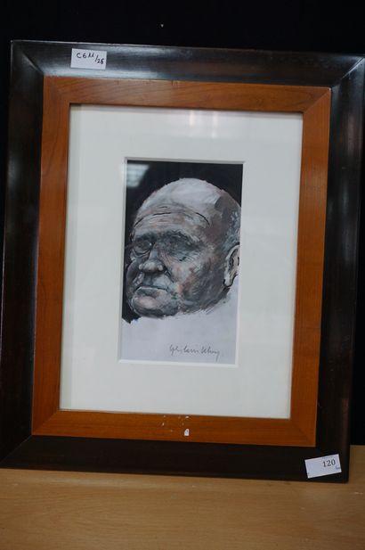 null Ghilsain URY (né en 1932). Portrait d'homme. Aquarelle et encre, signé en bas...