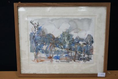 null Ghislain URY ( né en 1932). Paysage avec arbres. Aquarelle, signée en bas à...