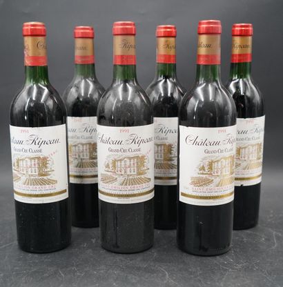 null Six bouteilles, Château Ripeau, Grand Cru, Saint Emilion, 1991. En l'état.