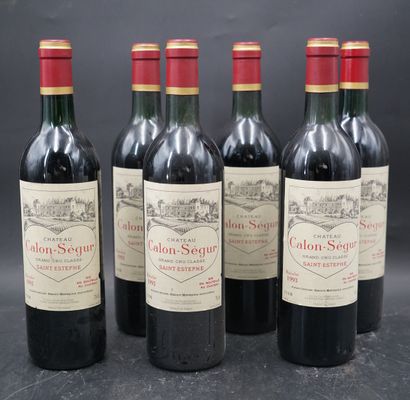 null Six bouteilles, Château Calon Ségur, Saint Estephe, Grand Cru, 1993. En l'é...