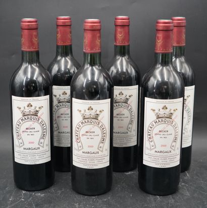 null Six bouteilles, Château Marquis d'Alesme Becker, Margaux, Grand Cru, 2000. En...