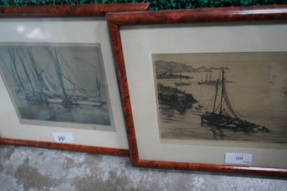 null René LINARD (1883-1938). Deux vues de Port. Deux gravures signées et datée 1921...