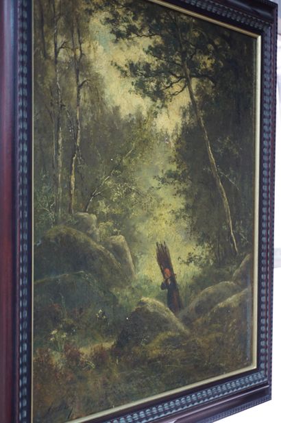 null Adrien SCHULTZ (1851-1931), A la recherche du petit bois, huile sur toile signée...