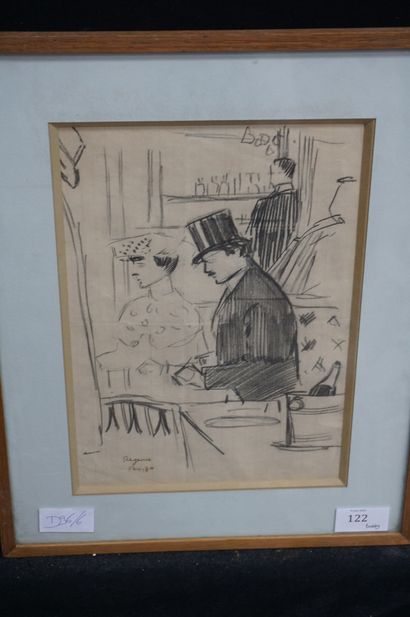 null Jean BALTUS (1880-1946), attribué à, couple au café, crayon sur papier, portant...