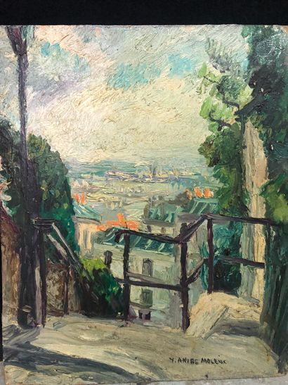null Yves André MOLEUX (1906-?), Paris depuis Montmartre, huile sur carton signée...