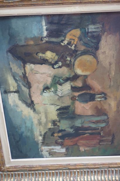 null René GAILLARD (1960), les musiciens dans la rue, huile sur toile signée en bas...