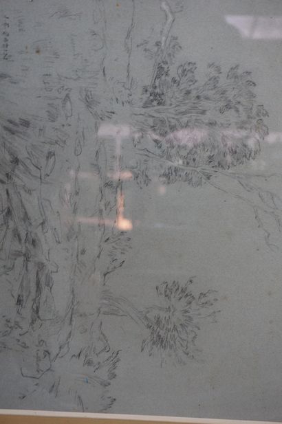 null JEAN-CHARLES CAZIN (1841-1901), Paysage, crayon, signé en bas à gauche. Encadré...