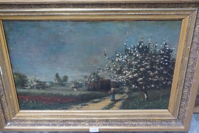 null Adrien SCHULTZ (1851-1931), Le retour du champs, huile sur toile signée en bas...