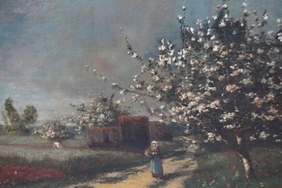 null Adrien SCHULTZ (1851-1931), Le retour du champs, huile sur toile signée en bas...