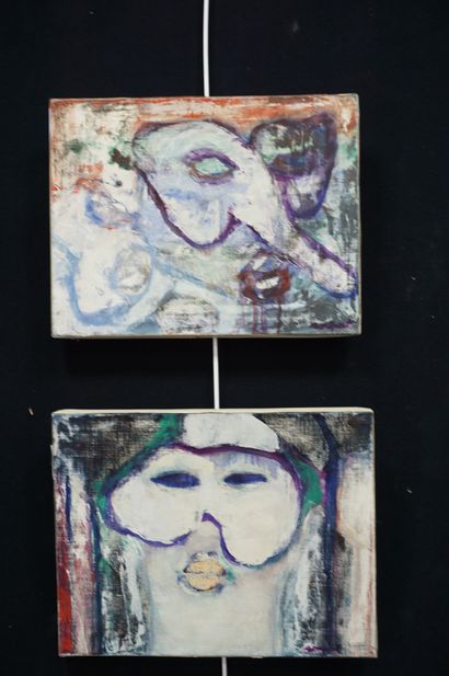 null Jeanne SOCQUET (1928), visages, deux huiles sur toile signées en bas à droi...