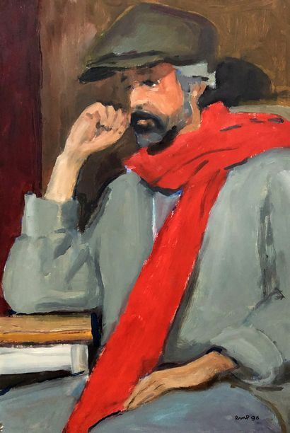 null RAYMOND PARGAMIN (1915 - 2010). Portrait d’homme à la moustache. Huile sur papier...