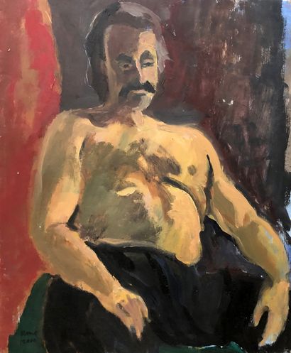 null RAYMOND PARGAMIN (1915 - 2010). Portrait d’homme à la moustache. Huile sur papier...