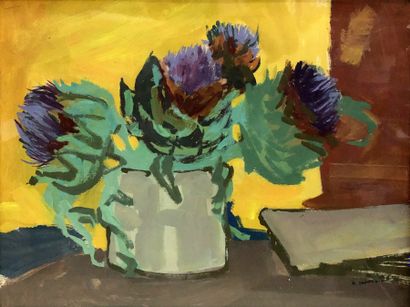 null RAYMOND PARGAMIN (1915 - 2010) 

Nature morte au vase de fleurs. 

Huile sur...