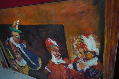 null David AZUZ (1942-2014), Les clowns, 1969, huile sur toile signée en bas à d...