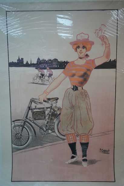 F.CHAPLET. Jeune Femme avec sa Moto. Affiche...