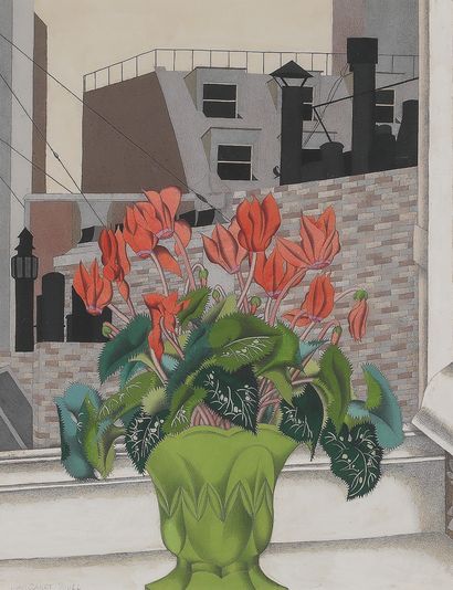 null MARGARET BENEDICT BULL (1887-1980). Cyclamen in a Green vase
Lithographie rehaussée...