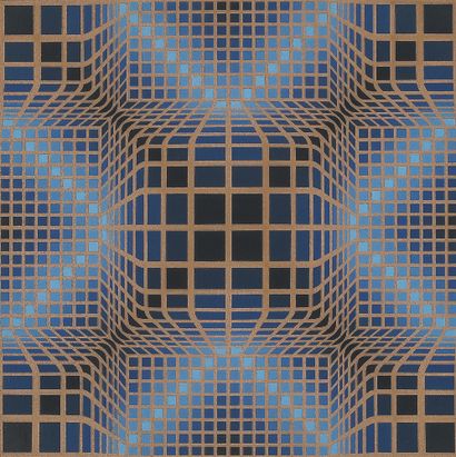 null Victor VASARELY (1906-1997). Composition bleue. Estampe sur papier, signée en...