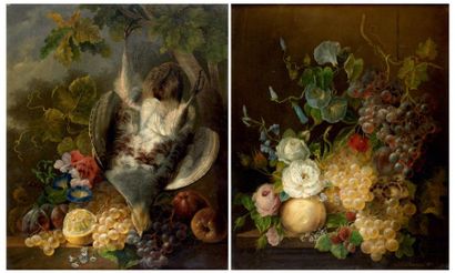 Jan van der WAARDEN (1811-1872) Nature morte de fleurs et grappes de raisins Nature...