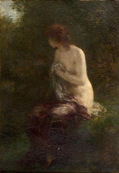 Henri FANTIN-LATOUR (1836-1904) Baigneuse dans un sous-bois, 1884 Toile signée en...