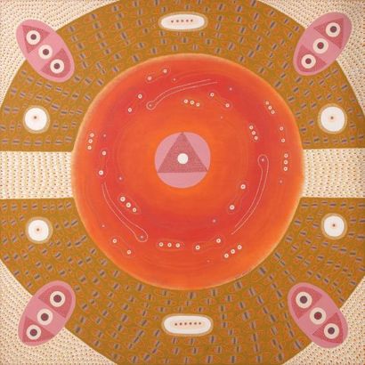 Dana ROMAN Mandala au triangle rouge Huile sur toile, signée à droite, 1989, 120...